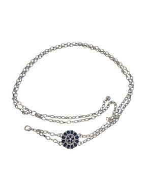 Y2K-Inspired Silver Chain Belt W/ Black Enamel Flower Detail Adjustable Fit Wome